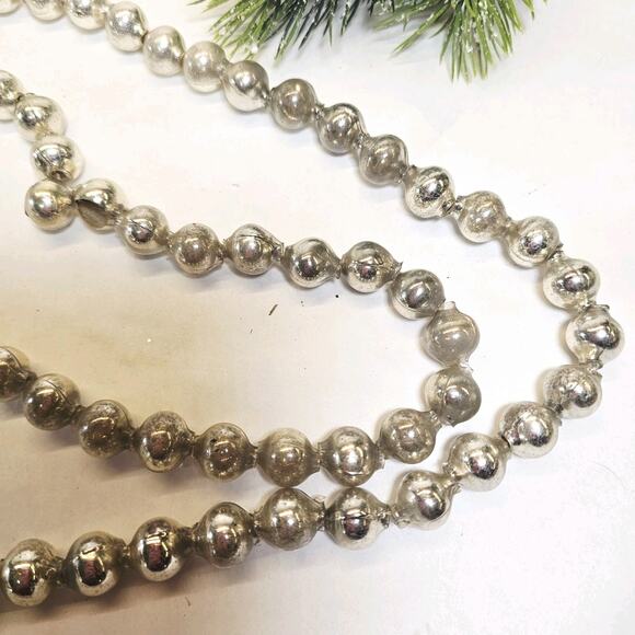 Vintage 15mm Christmas Tree Garland Larger Bead Mercury Glass Strand Silver 48" - Picture 4 of 8